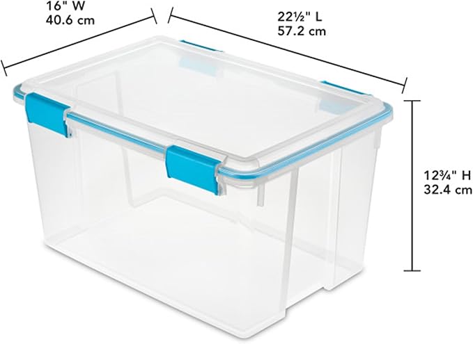 Sterilite 4-Pack 54 Quart Gasket Box, Home Storage Organizer Bins with Lids - Stackable Clear Plastic Containers for Bedroom, Bathroom, Garage, Basement, or Attic