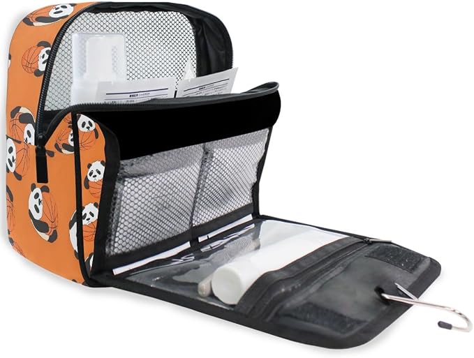senya Hanging Travel Toiletry Bag Panda Basketball Seamless Kit Makeup Case Cosmetics Organizer for Men Women
