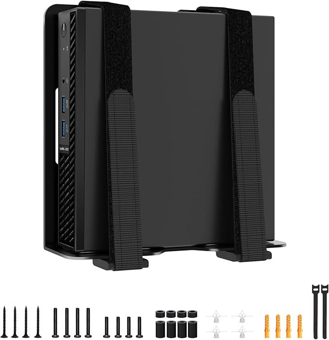 Universal Wall and VESA Mount for Micro PC, UPS Units, Wifi Router, Cable Modem and Other Electronic Devices Adjustable Strap Mount Bracket for Dell HP Lenovo Mini PC Mounted Behind the TV or Monitor