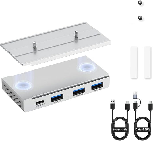 EJAY 4 Port Magnetic USB C Hub, 5Gbps Mountable Data Splitter with 59in Cable, Under Desk USB Hub with Mount, Magnetic Desktop Extender for PC Mac, Silver