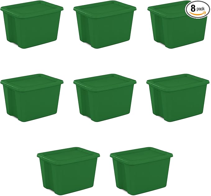 18-Gallon Plastic Storage Bins with Snap-on Lids – 8-Pack, Home Organization Essential (Dark Green)