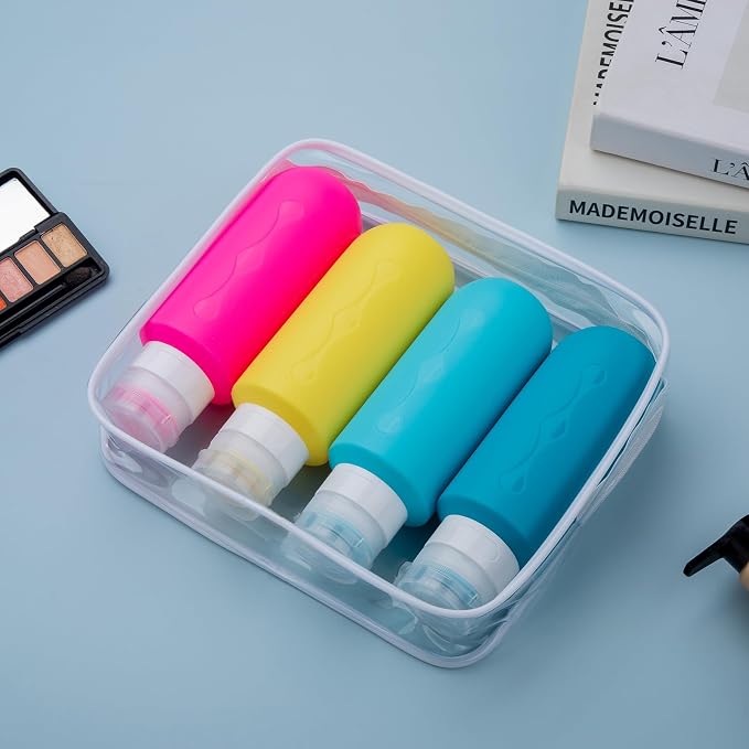 Gemice Travel Bottles for Toiletries, Tsa Approved Travel 6oz Size Containers with Clear Bag, BPA Free Leak Proof Travel Tubs Refillable Liquid Travel Accessories for Cometic Shampoo Lotion