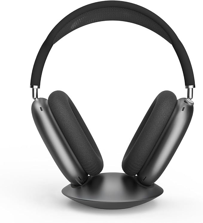 All-Aluminum Headphone Stand for AirPods Max, Full CNC-Machined Metal Base with Soft Silicone Contact Pad, Futuristic Ring Design, Stable Desktop Display Dock (Gray)