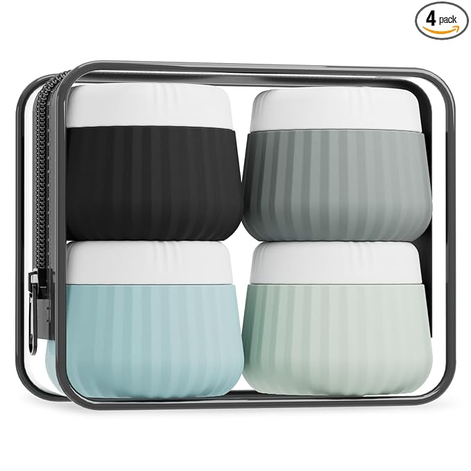 Mrsdry Travel Containers for Toiletries 4 Pack, TSA Approved Travel Size Toiletries, Travel Size Containers, With Clear Bag Leak Proof Silicone Jars, Travel Essentials Creams Jars Carrying Small Items