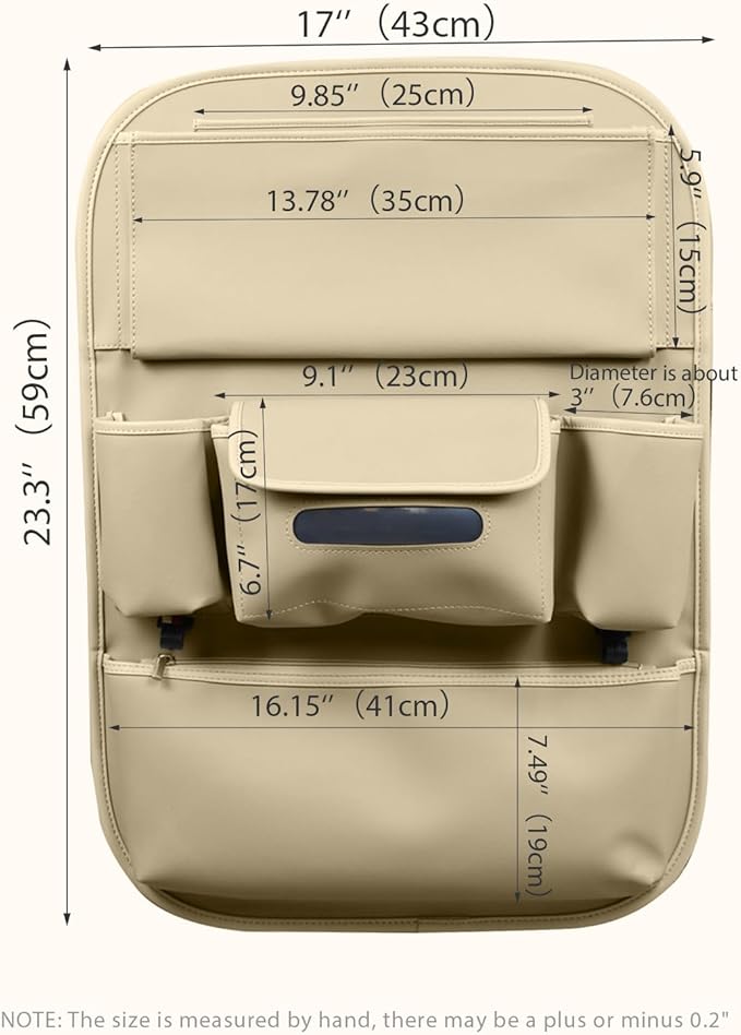Viaviat Car Seat Organizers Waterproof Backseat Protector with Storage Pocket Large Leather Kick Mats for Kids Pets Automobile SUV Truck (Beige, Large Pocket)