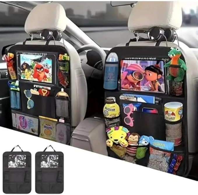 2 Pack Car Backseat Organizer,Kick Mats Back Seat Protector with Touch Screen Tablet Holder,Travel Accessories with 9 Storage Waterproof Pockets