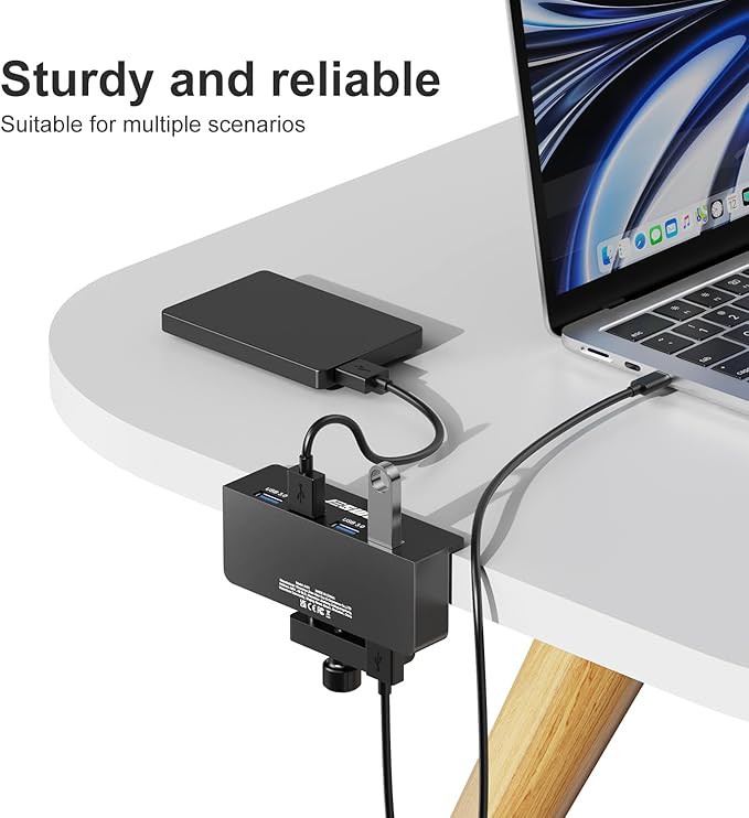 USB Hub 3.0, JESWO Clamp USB Hub with Extra Power Supply Port, Aluminum 4-Port USB 3.0 Extender Hub with 4.92ft Cable for Monitors, Desks, PC, Laptop, XPS, USB-Flash Drives, etc.