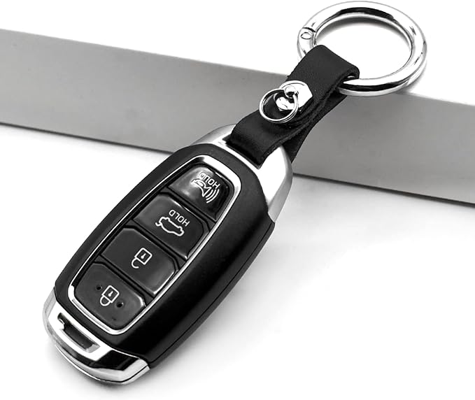 FEYOUN Key Chain Car Key Clip Quick Release Leather Car Keychain for Men and Women - Black Color, with Anti-Lost Ring, Short