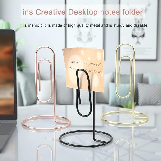 5.2 Inch Desktop Memo Holder, 4 Pack Jumbo Metal Desk Paper Clip Organizer for Office Table, Place Card, Bills, Photos, Table Numbers, Multi-Purpose Document Stand Accessory