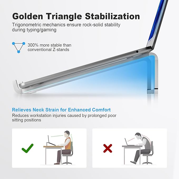 TENOC Foldable Laptop Stand for Desk, Universal Laptop Riser Ventilated Holder Mount Compatible with MacBook, Notebook, ASUS, Acer and More, Silver