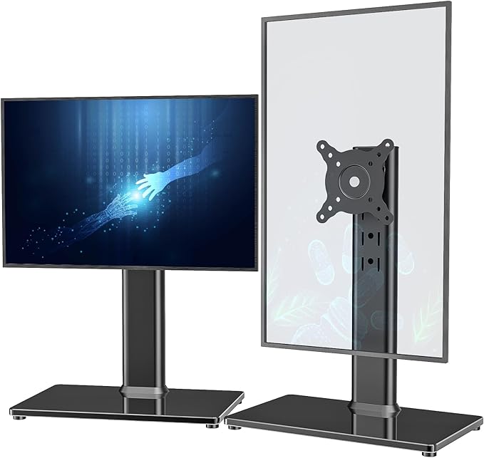 Hemudu 2 Pack Single LCD Computer Monitor Free-Standing Desk Stand Riser for 13 inch to 32 inch Screen with Swivel, Height Adjustable, Rotation, Holds One (1) Screen up to 77Lbs(HT05B-201)