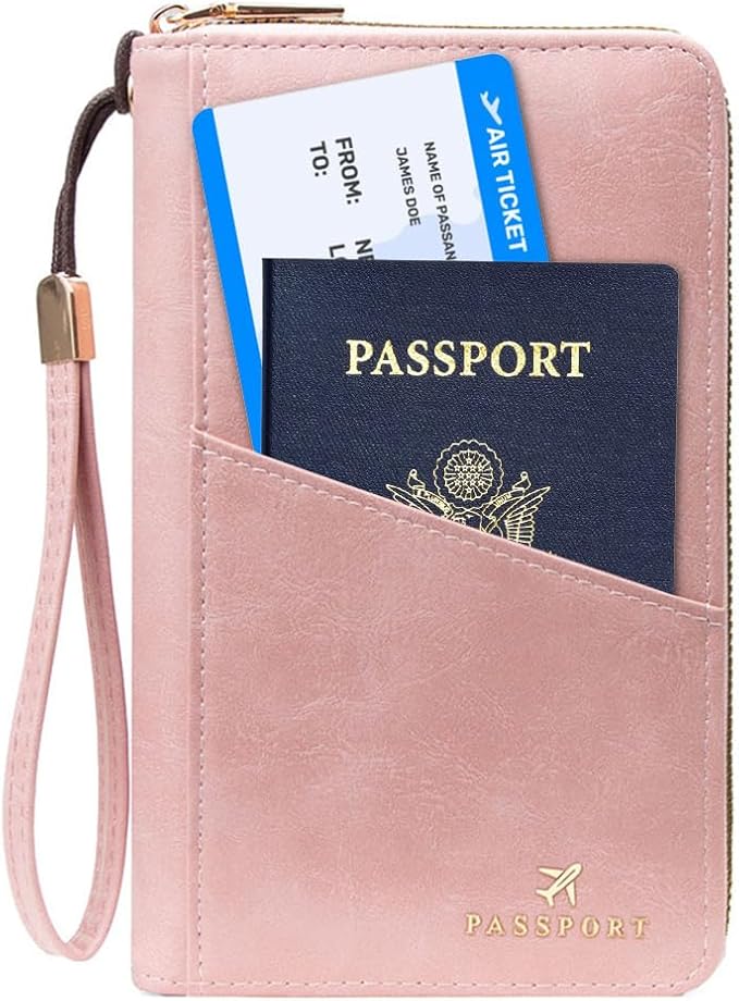 Family Passport Holder for Travel Women and Men RFID Passport Holder with Zipper Passport Case Passport cover Passport Wallet Travel Essentials and Accessories(1-2,Pink)