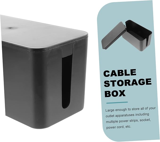 Uonlytech Compact Strip Cable Management Box Plastic Organizer for Desk TV and Computer S Size (Black)