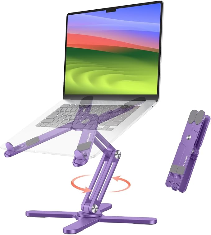 OMOTON 360° Rotating Laptop Stand Riser for Desk, Ergonomic Foldable Computer Stand Adjustable Height Angles for Collaborative Work, Easy Storage Fit Macbooks,All Laptops up to 16 inches, Purple