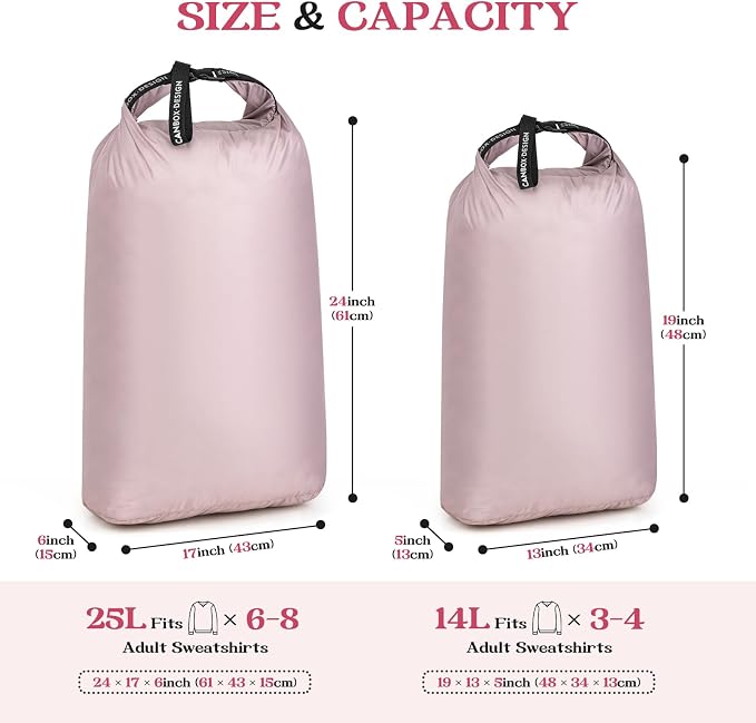 2-Pack Waterproof Travel Laundry Bags, Wet Dry Organizer to Block Odors & Prevent Suitcase Leaks, Roll-Up Dirty Clothes Pouch for Gym, Swim, Camping & Family Vacations