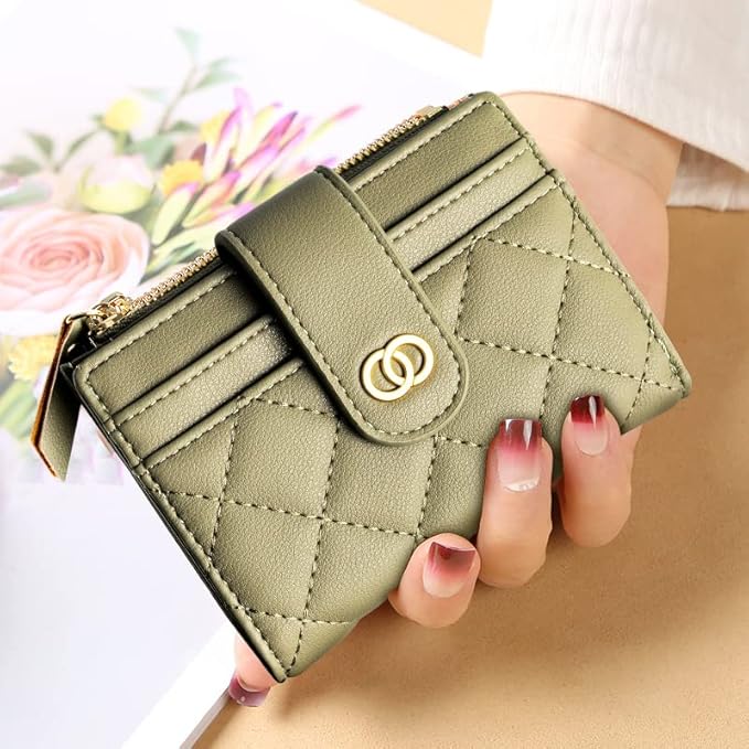 Avando Small Wallet For Women- Credit Card Holder Wallet For Women Girls- Zipper Small Bifold Wallet Mini Coin Purse With ID Window (Olive Green)