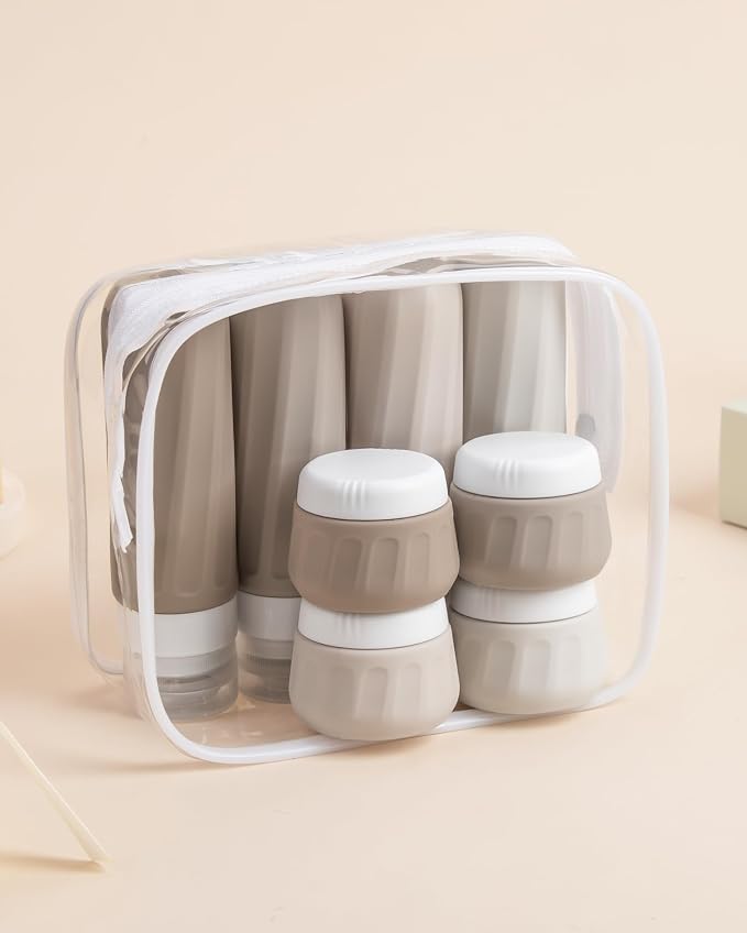 Mrsdry Travel Bottles for Toiletries 8 Pack, Travel Size Toiletries, Tsa Approved Travel Size Containers 3oz, with Travel Essentials Clear Bag, Leak Proof Silicone Squeezable Creams Jars