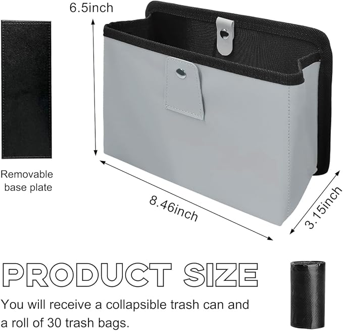 Yourkar Car Trash Can, Foldable Waterproof Leather Car Garbage Organizer Holder, Automotive Mini Dustbin Container with One Roll Trash Bag, Universal Interior Car Accessories (Gray, M)