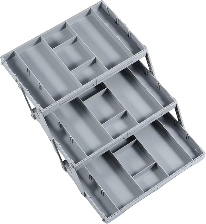 2/3 Tier Drawer Organizer Collapsible Drawer Organizer Tray, Expandable Junk Drawer Organizer, Multi Level Dresser Drawer Organizers Adjustable Storage Trays for Makeup, Jewelry (Single Row 3 Tiers)