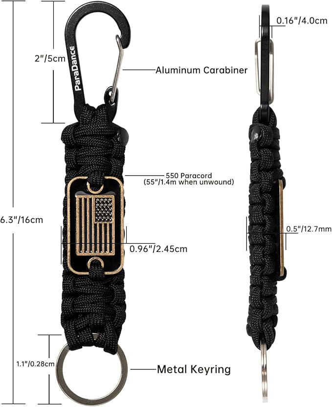 Paracord Keychain Braided Rope Key Chain w/USA Flag Carabiner Hook Clip for Men Women Keys Backpack Belt Camping