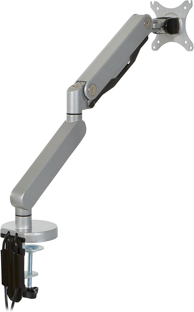 Office Star Ascend II Single Monitor Arms with Dual USB 3.0 Ports, 3-Point Rotation and VESA Mounting Bracket for 17-inch to 30-inch Monitors, Silver