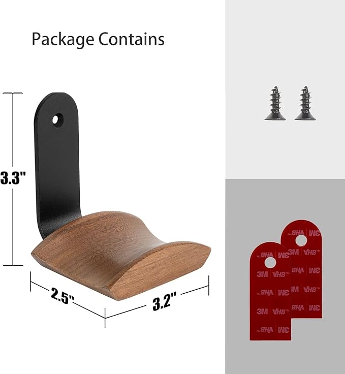 Headset Holder with 6cm Wide Walnut Headrest,Headphone Wall Mount Holder with Adhesive Tape and Screw, Headphone Stand for Over Ear and Gaming