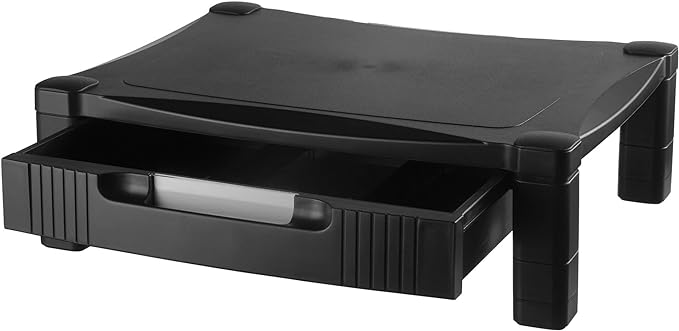 Kantek Monitor Stand With Drawer, 17" X 13.25" X 3" To 6.5", Black, Supports 50 Lbs