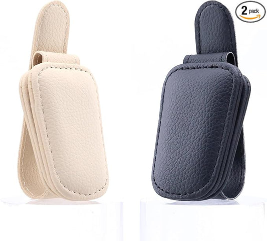 Car Visor Sunglasses Holders,2 Pcs (Black and Beige)