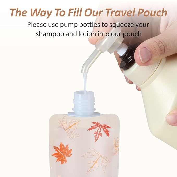 PACKISM 11 Pack Travel Pouches for Toiletries, 3 oz TSA Approved Liquid Containers, Leak Proof Squeeze Bags for Cruise & Camping, Space Saving Refillable Carriers, Active Yellow Lemon Red Maple Leaf