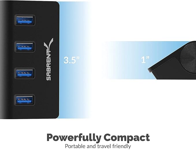 SABRENT 4-Port USB 3.0 Hub Aluminum Portable Data Hub with 2.5ft USB 3.0 Cable for iMac, MacBook, MacBook Pro, MacBook Air, Mac mini, or Any PC [Black] (HB-MC3B)