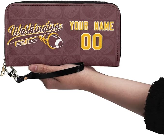 Custom Sports Team Zip Organizer Wallet-Personalized PU Leather Wallet with Name Number,Multi-Card Slots,Wrist Strap,Fan Gift for Men Women.