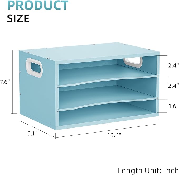 Marbrasse 3-Tier Wood Desk Organizer, Paper Letter Tray Organizer for Desk, Wooden Desktop File Organizer with Handle and Paper Sorter Mail Holder for Office School & Home Supplies Organization-Blue