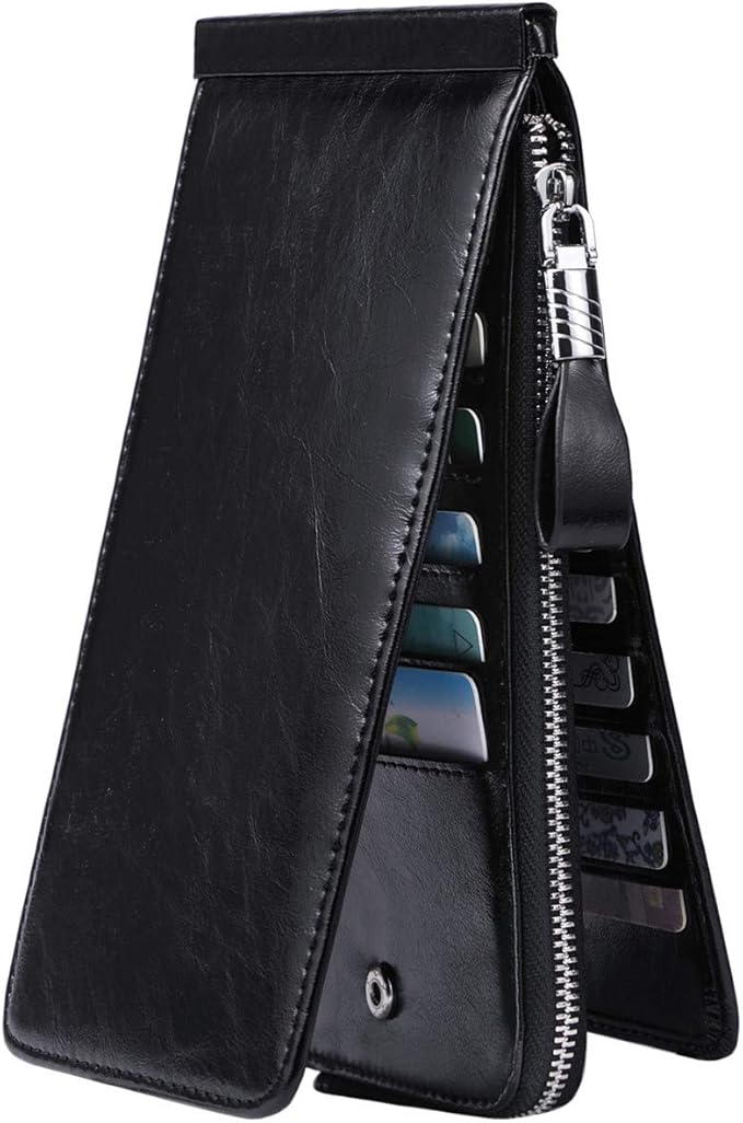Women's Genuine Leather Credit Card Holder RFID Long Zipper Purse Wallet