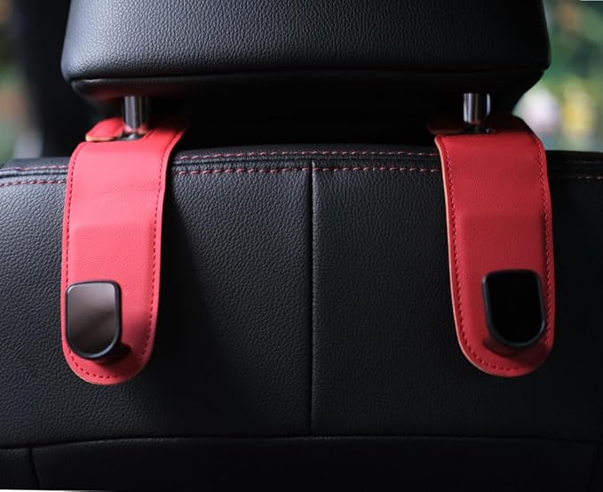 JEYODA Car Hooks for Purses and Bags,Flexible PU Vehicle Storage Hanger,Car Seat Back Organizer,Universal Hidden Multifunctional Headrest Hooks for Car，Home (red)