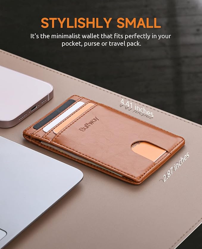 Buffway Mens Slim Wallet, Minimalist Thin Front Pocket Leather Credit Card Holder with RFID Blocking for Work Travel | Minimalist, Thin, Front Pocket, Credit Card Holder, RFID Blocking, for Work Travel