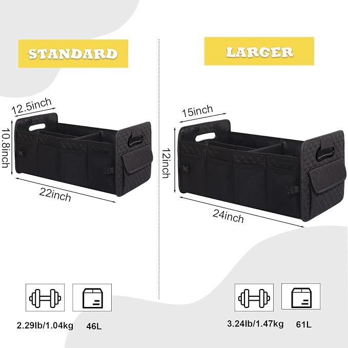 JiatuA Car Trunk Organizer for SUV, Car Storage Organizer Collapsible Multi Compartment Container Box, Adjustable Car Accessories for Women/Men, Black
