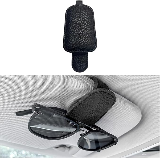 zipelo Sunglasses Holders for Car Sun Visor, Magnetic Leather Vehicle Glasses Hanger Clip for Ticket Card, Auto Interior Eyeglass Organizer Accessories, Universal for SUV Sedan Truck (Black)