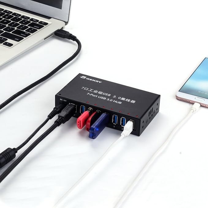 USB 3.0 Hub, USB Data Hub, Metal Case Mountable 7-Port Powered USB Hub 3.0 with 36W AC Adapter-Type A