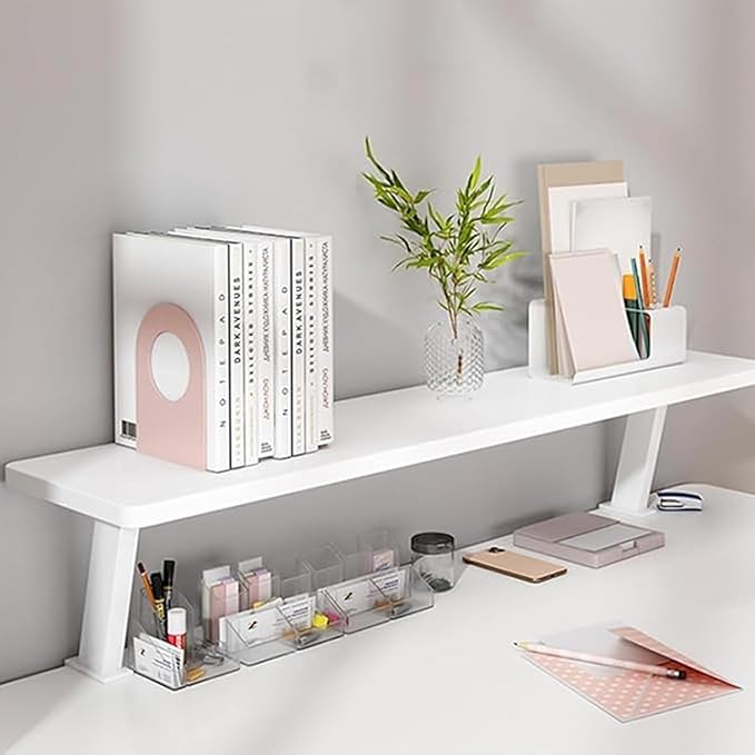 24x7.8 in Clamp on Desk Shelf, Adjustable Floating Desks Shelf Space Saving Desktop Extender Storage Organizer for Office, Dorm, Home Desk Organization, White