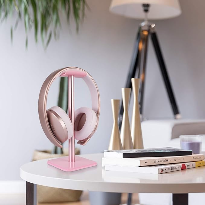 Geekria Aluminum Alloy Headphone Stand for Over-Ear Headphones, Gaming Headset Holder, Desk Display Hanger with Solid Heavy Base Compatible with Beats SoloPro, Bose QC35 (Pink)