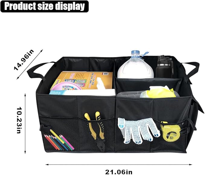 GLSOWEE Trunk Organizer for Car - Collapsible Car Storage Organizer with 3 Compartments - Foldable Car Trunk Organizer for SUVs & Sedans - Waterproof Storage Container Box Car Organizer (1PCS)