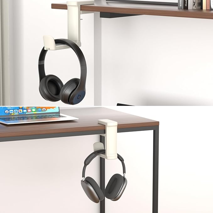 Headphone Hook - Adjustable Clamp-on Headphone Holder, Under Desk Gaming Headset Holder Mount Hook with Rotating Clamp (White)