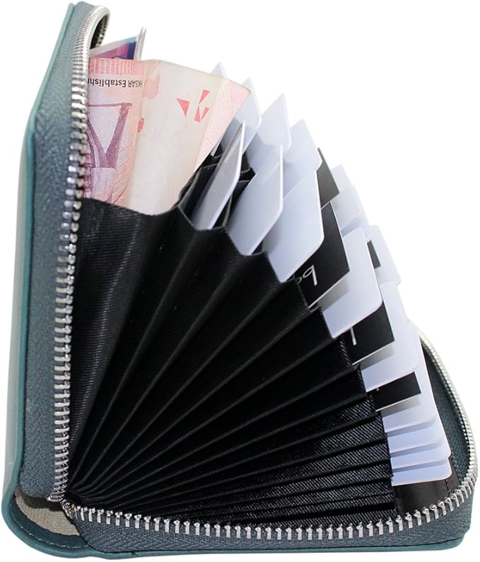 boshiho RFID Blocking 24 Slot Credit Card Holder Wallet Real Leather Multi Card Organizer Wallet with Zipper