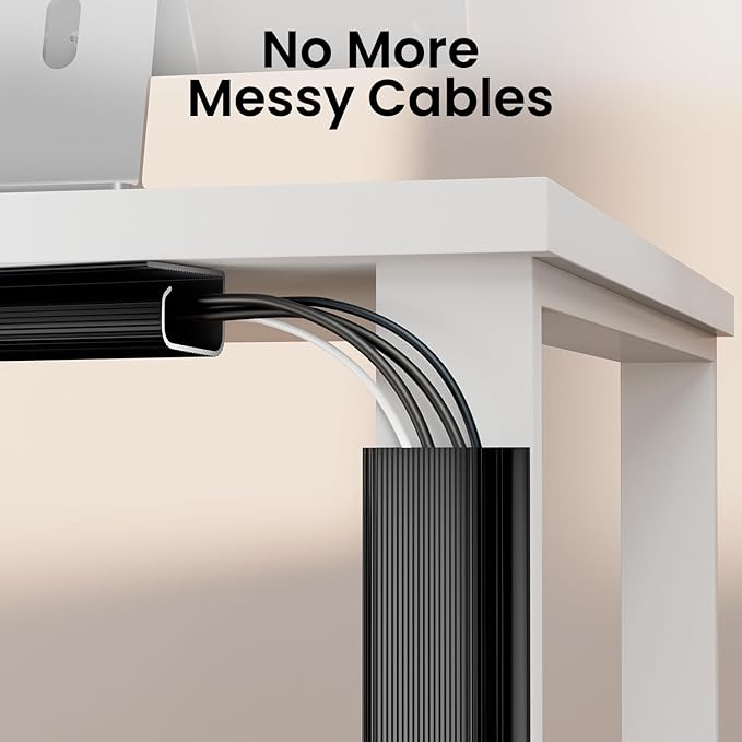EVEO Cable Management Under Desk Kit (12 Units)- Under Desk Cable Management Cord Cover, Cable Hider Cord Management Under Desk Cable Organizer Cord Organizer Tray - 96''J Channel 12X16 - White