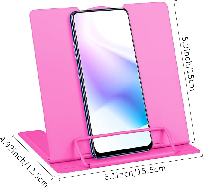 Honagu Small Book Stand Book Holder Metal Desk Book Stand for Reading Hands Free, Adjustable Cookbook Documents Holder, Portable Bookstand for Music Books, Textbook, Recipe, Tablet, Ipad (Rose Red)
