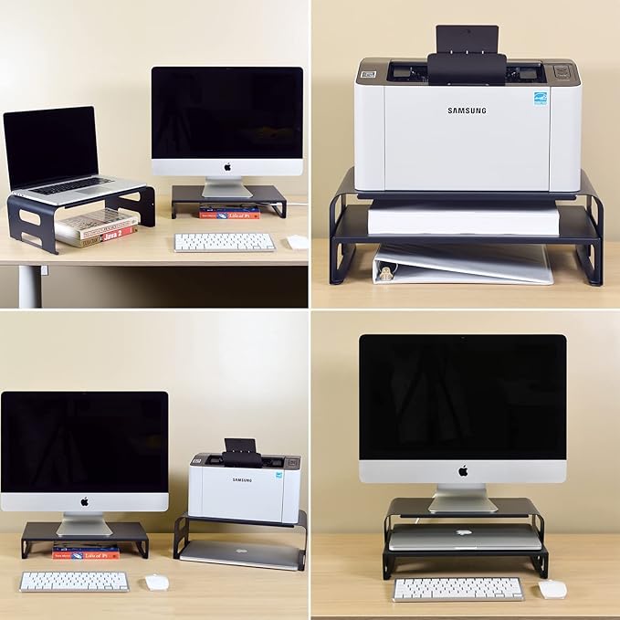 AEONS Versatile 2-Piece Monitor Stand Riser Desk Organizer, Ergonomic 2-Tier Computer iMac Display Holder Laptop Stand Printer Storage Shelf Cable Management.