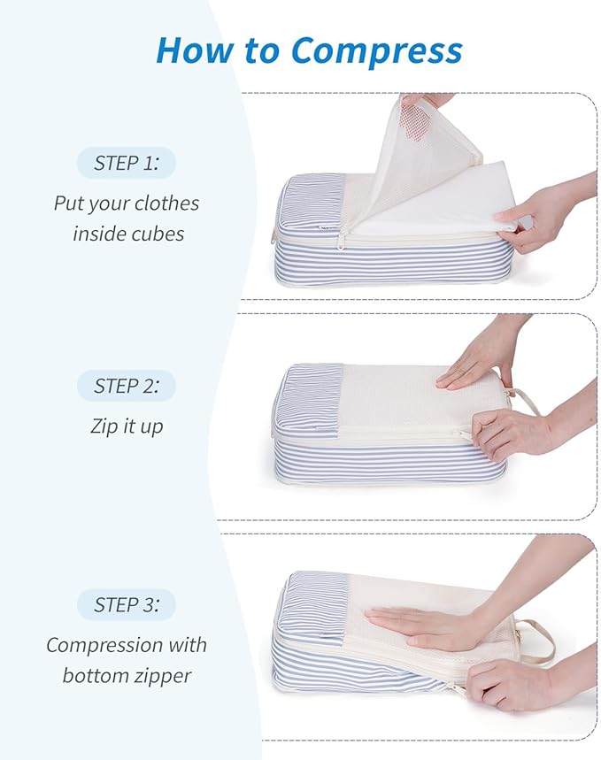 Narwey 6 Set/5 Set Compression Packing Cubes for Travel Kids Women Carry on, Packing Organizers Bag for Backpack Luggage Suitcase Duffle Bags