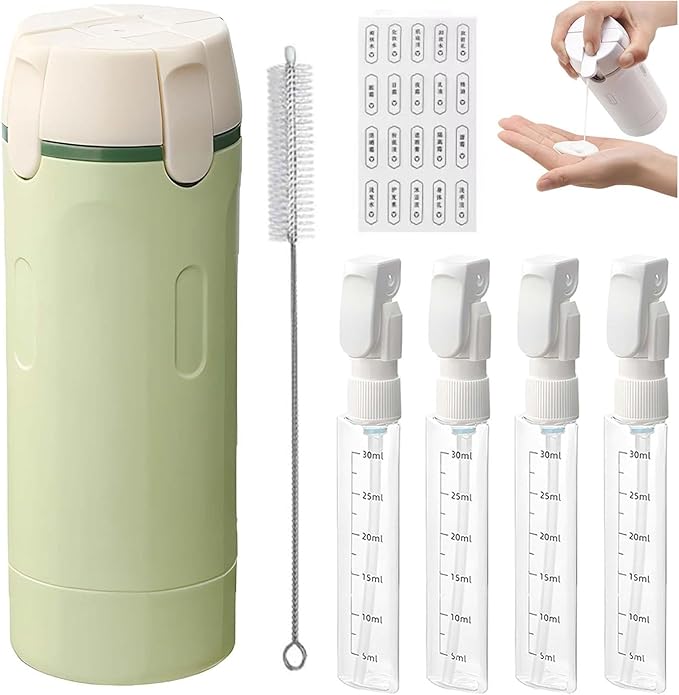 4-in-1 Leakproof Rotatable Travel Dispenser Set - 4 PCS 40ml Travel Bottles for Toiletries, Leak Proof & Press-Type Design, Portable Containers for Shampoo Lotion Conditioner Cream (Green)