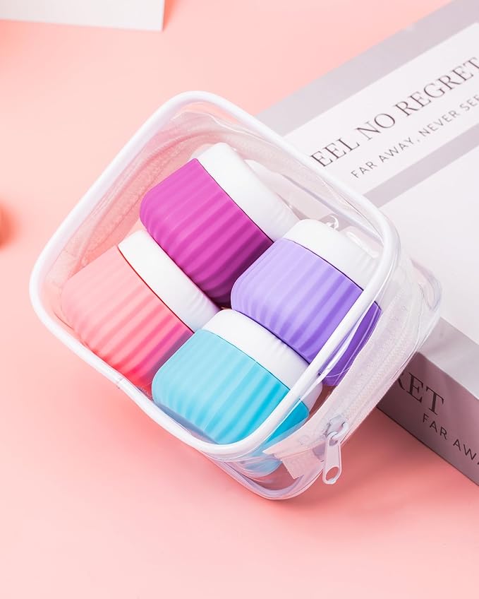 Mrsdry Travel Containers for Toiletries 4 Pack, TSA Approved Travel Size Toiletries, Travel Size Containers, With Clear Bag Leak Proof Silicone Jars, Travel Essentials Creams Jars Carrying Small Items
