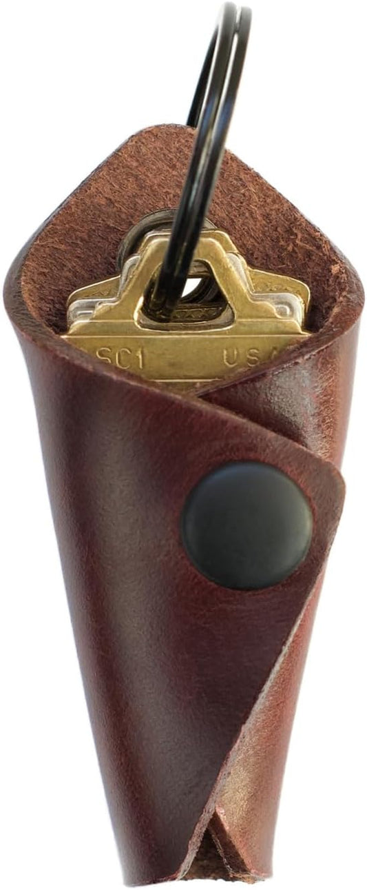 Leather Key Wrap Cover (Premium Leather) - Key Organizer | Motorcycle Keychain Wrap (Extra Dark Brown)
